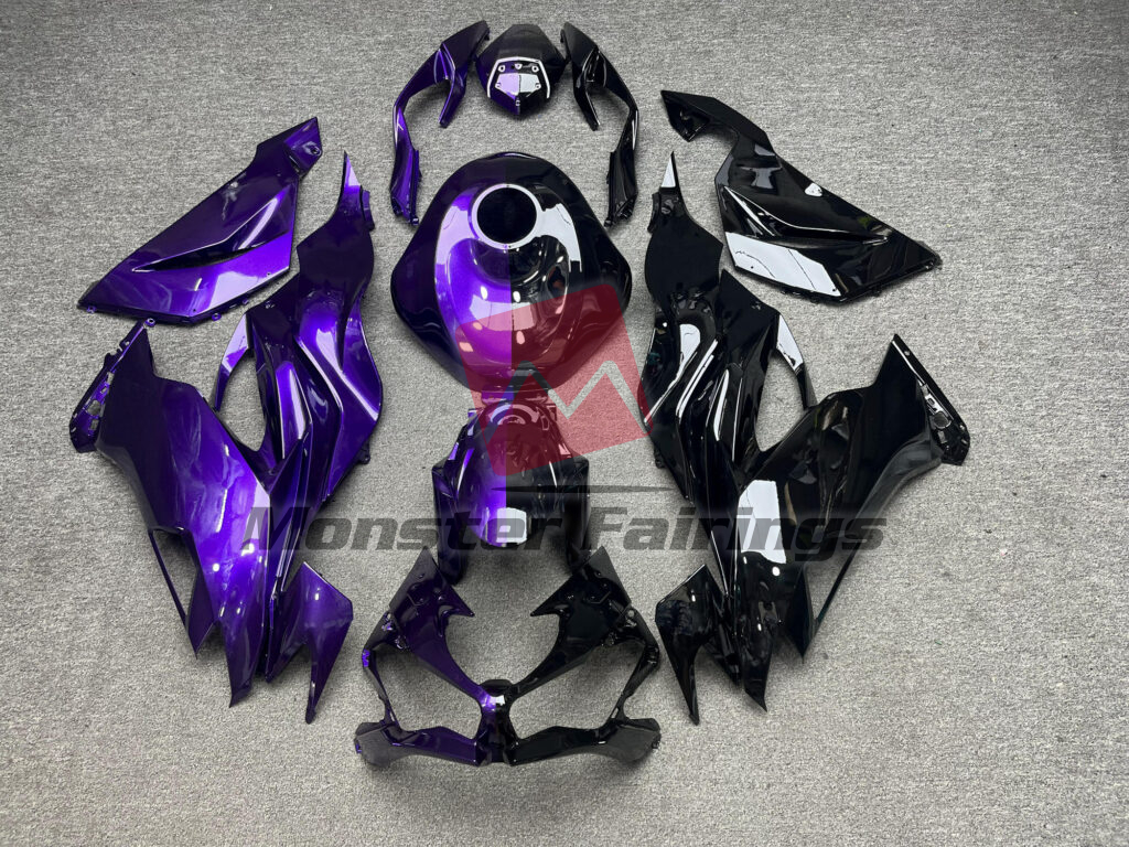 Kawasaki ZX6R 2019 - 2023 Gloss Purple & Black Split ABS fairings - custom motorcycle bodywork kit by Monster Fairings