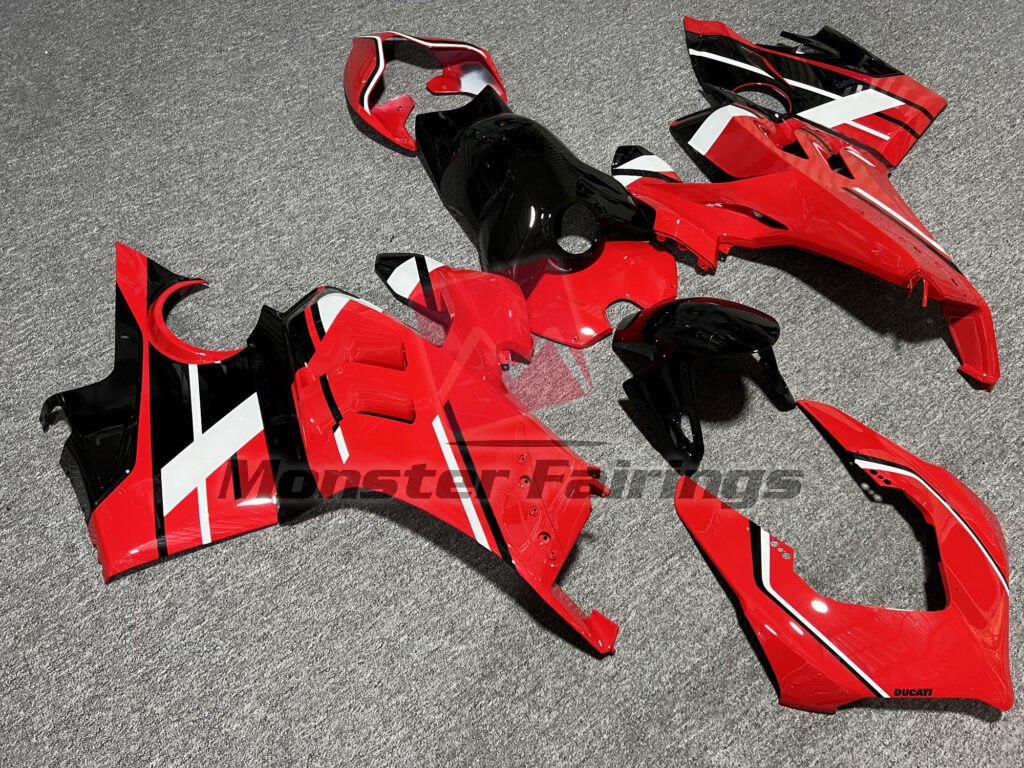 Ducati Panigale V4/V4S custom ABS fairings 2020 - 2021 in Gloss Red & Black With White - durable replacement kit, Monster Fairings
