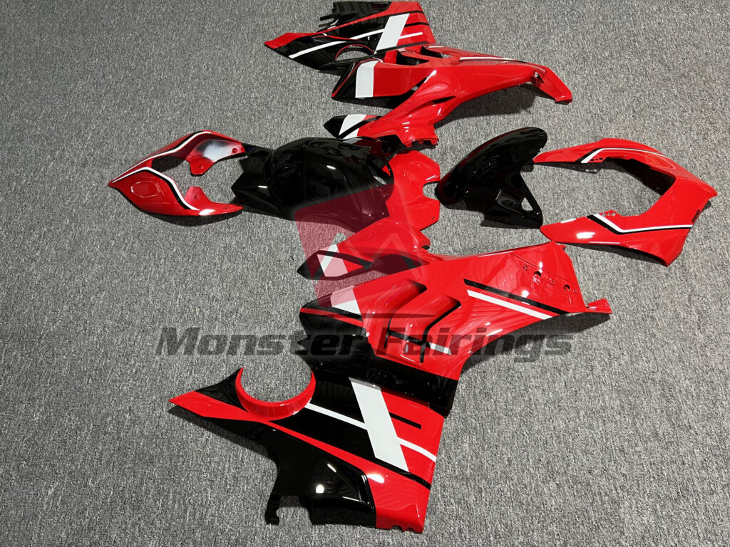 2020 - 2021 Ducati Panigale V4/V4S Gloss Red & Black With White fairing set - ABS injection, custom painted by Monster Fairings