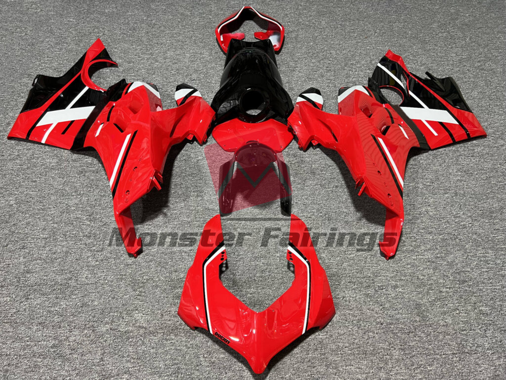 Ducati Panigale V4/V4S 2020 - 2021 Gloss Red & Black With White ABS fairings - custom motorcycle bodywork kit by Monster Fairings