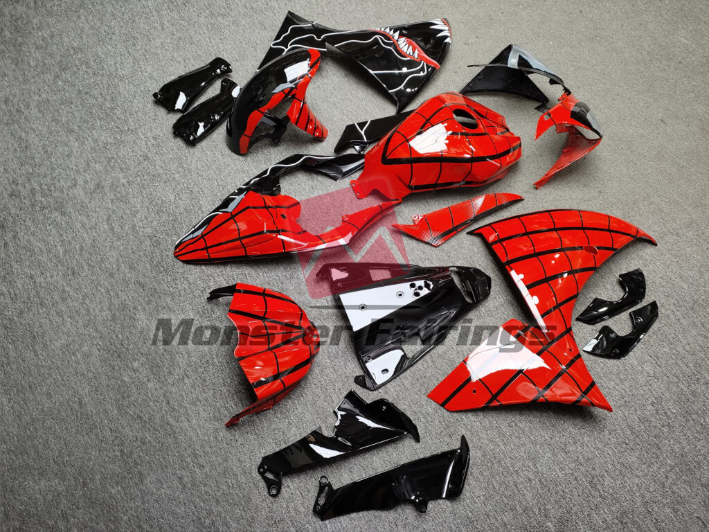 Yamaha R1 2012 - 2014 ABS fairings, Gloss Red Spider & Black Venom Split - high - quality motorcycle kit by Monster Fairings