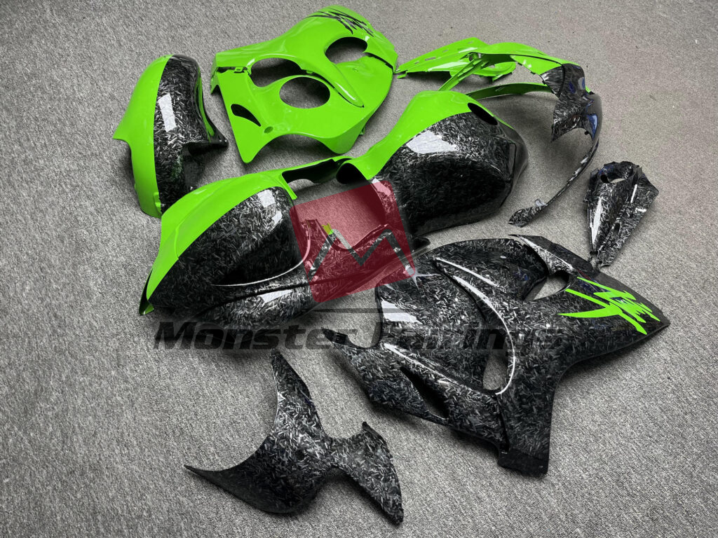 2008 - 2020 Suzuki GSXR 1300 Gloss Green & Forged Carbon Fiber Style Split fairing set - ABS injection, custom painted by Monster Fairings