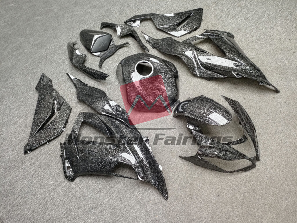 Gloss Forged Carbon Fiber Style ABS fairings for Kawasaki ZX6R 2013 - 2018 - premium OEM fit kit by Monster Fairings