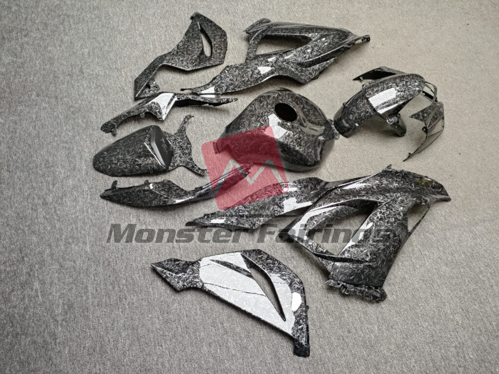 2013 - 2018 Kawasaki ZX6R Gloss Forged Carbon Fiber Style fairing set - ABS injection, custom painted by Monster Fairings