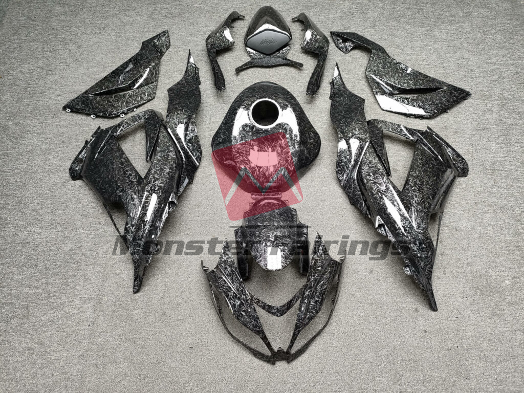 Kawasaki ZX6R 2013 - 2018 Gloss Forged Carbon Fiber Style ABS fairings - custom motorcycle bodywork kit by Monster Fairings