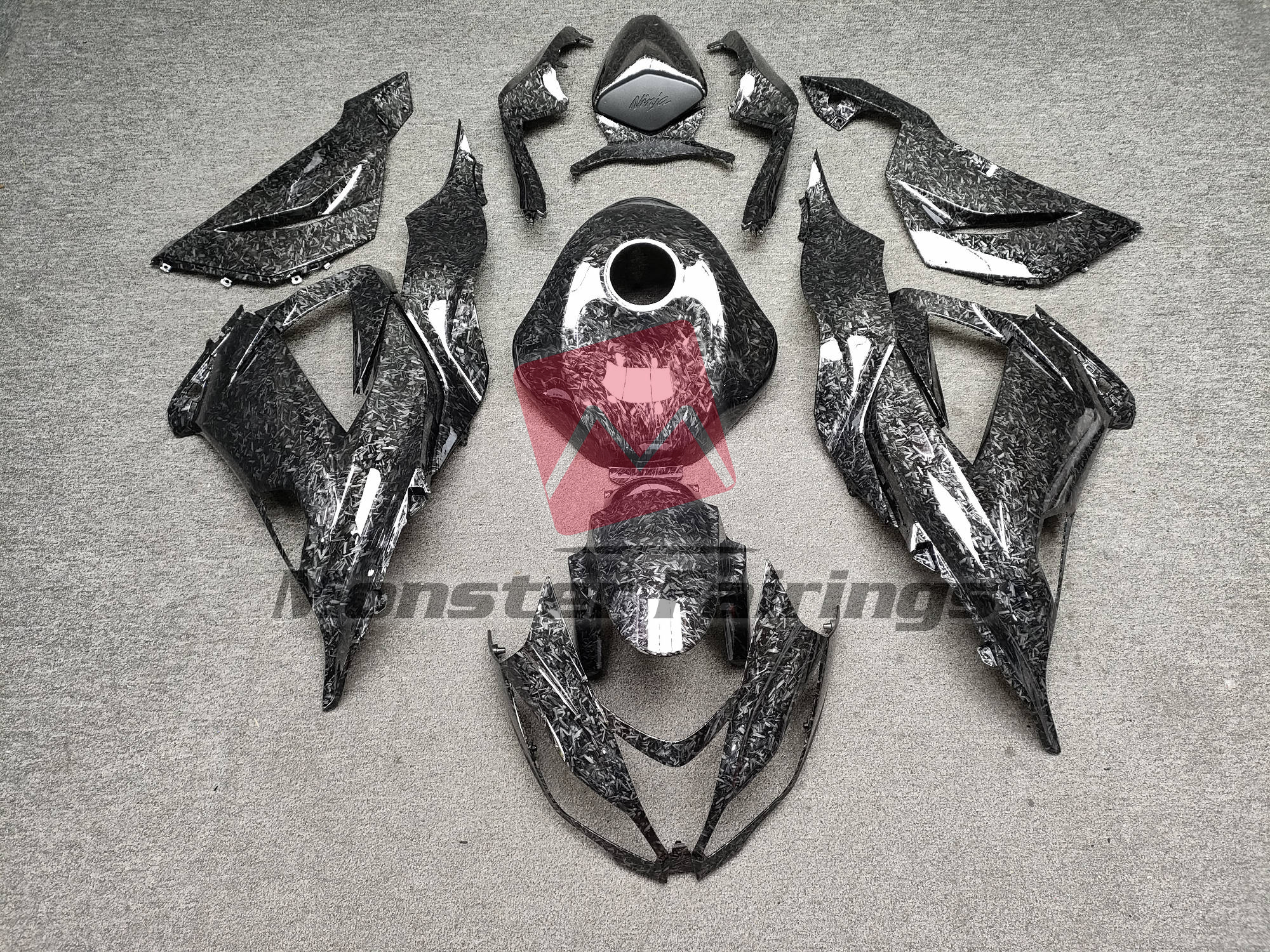 Gloss Forged Carbon Fiber Style - ZX6R 13-18 - Monster Fairings