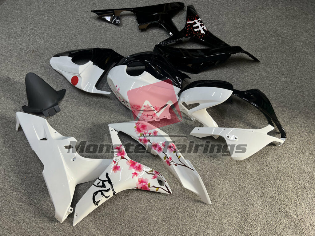 Gloss Black & White Cherry Blossom Split ABS fairings for Honda CBR600RR 2007 - 2008 - premium OEM fit kit by Monster Fairings