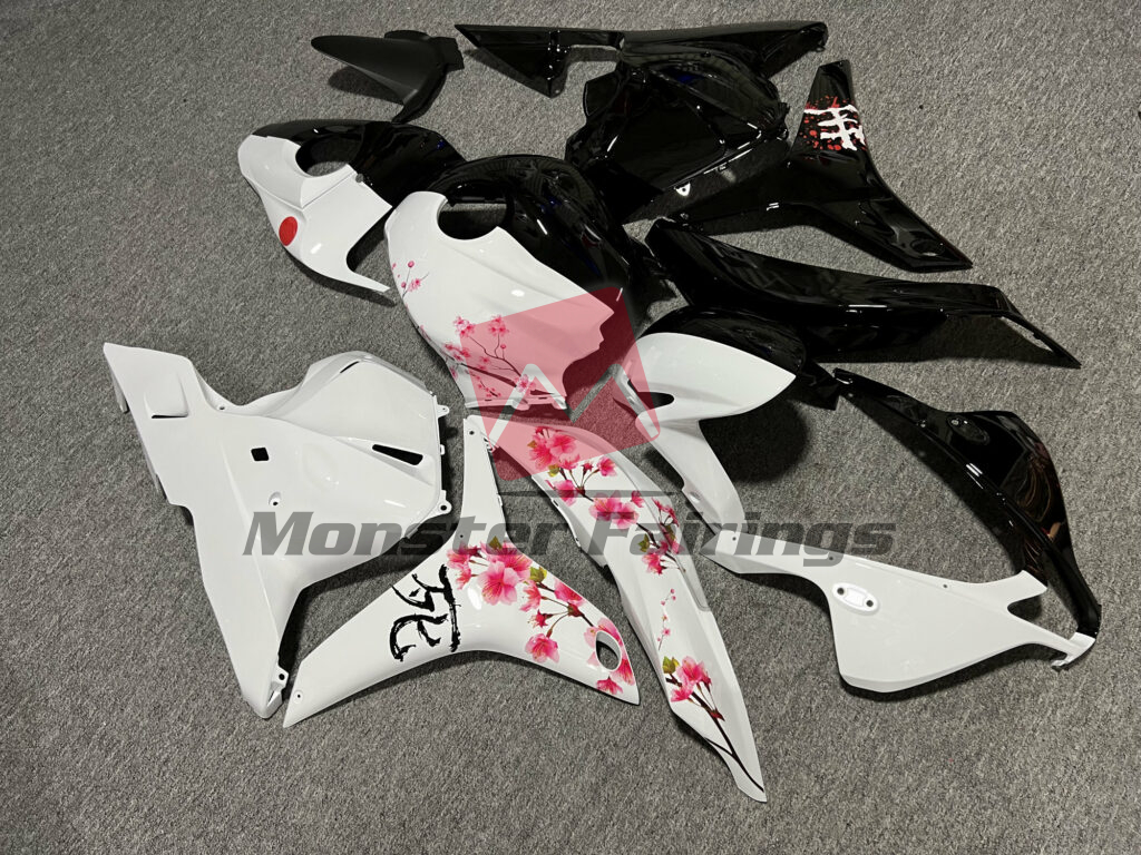 Gloss Black & White Cherry Blossom Split ABS fairings for Honda CBR600RR 2009 - 2012 - premium OEM fit kit by Monster Fairings