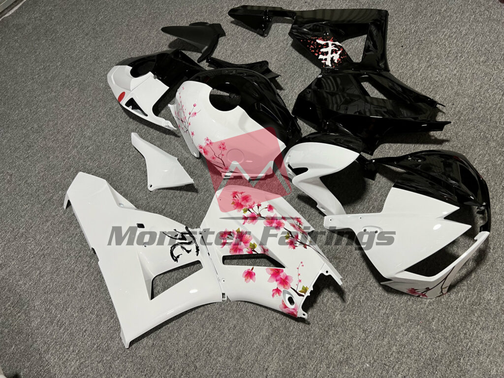 Gloss Black & White Cherry Blossom Split ABS fairings for Honda CBR600RR 2013 - 2025 - premium OEM fit kit by Monster Fairings