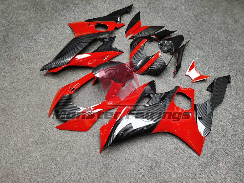 Yamaha R6 custom ABS fairings 2017 - 2022 in Gloss Carbon Fiber Style With Red - durable replacement kit, Monster Fairings