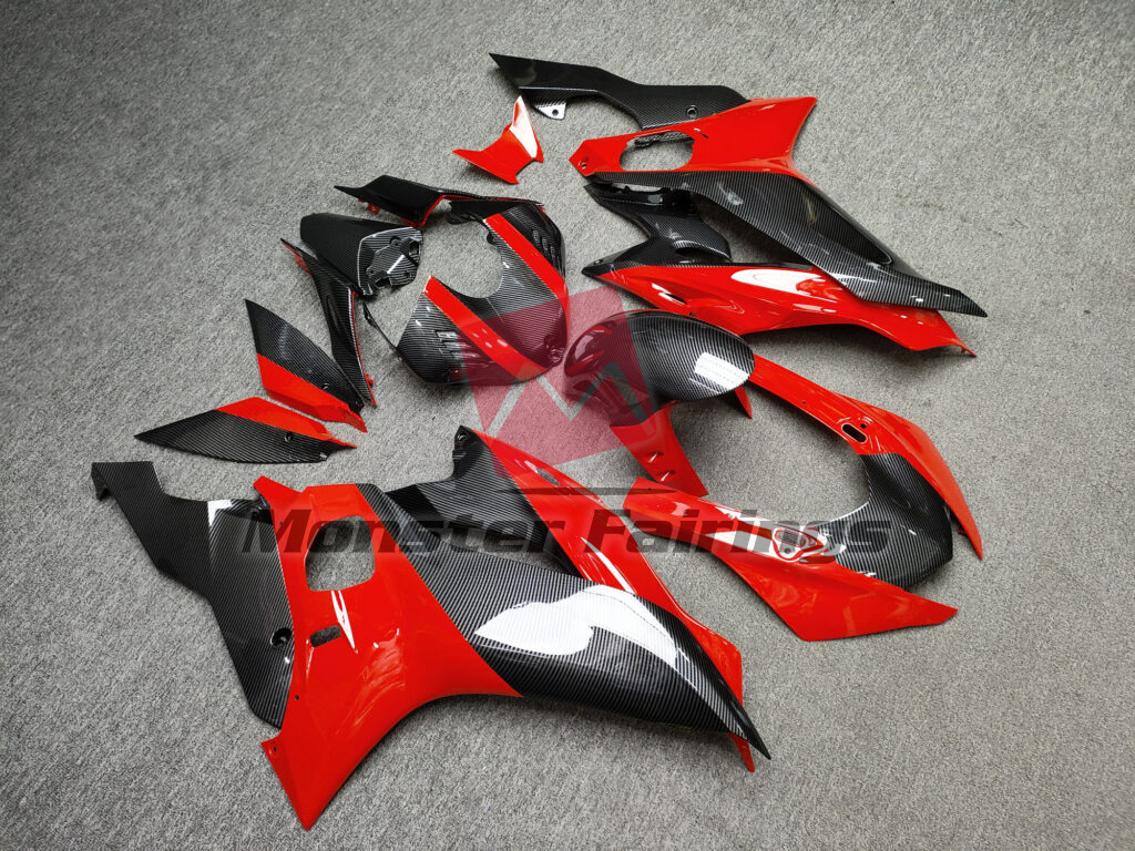 Gloss Carbon Fiber Style With Red ABS fairings for Yamaha R6 2017 - 2022 - premium OEM fit kit by Monster Fairings