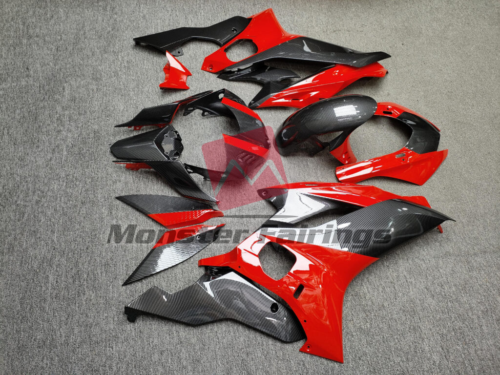 2017 - 2022 Yamaha R6 Gloss Carbon Fiber Style With Red fairing set - ABS injection, custom painted by Monster Fairings