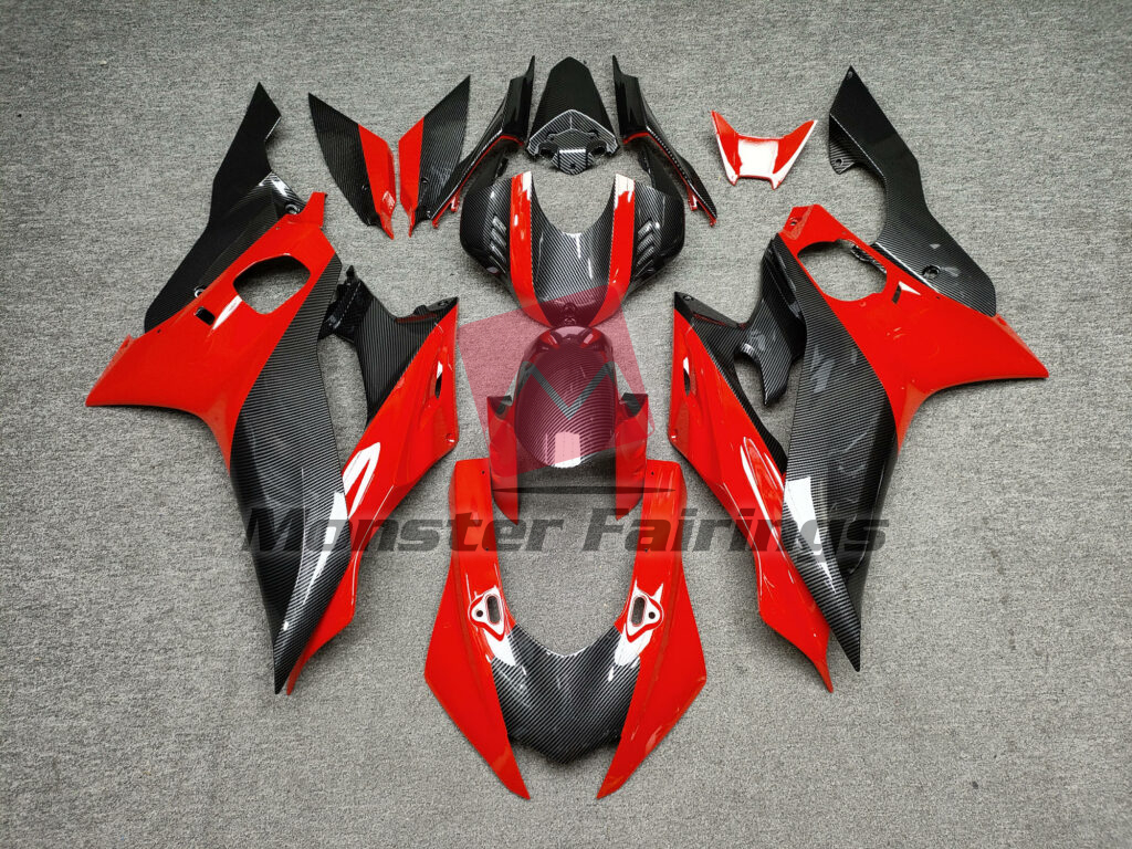 Yamaha R6 2017 - 2022 Gloss Carbon Fiber Style With Red ABS fairings - custom motorcycle bodywork kit by Monster Fairings