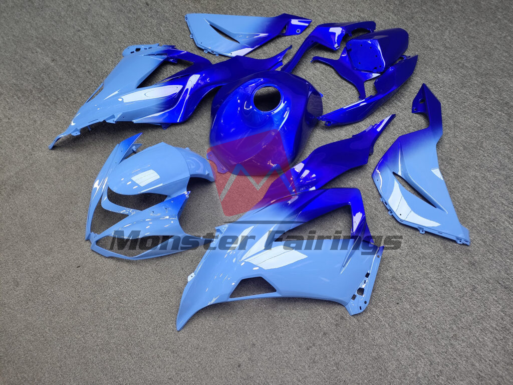 2013 - 2018 Kawasaki ZX6R Gloss Blue Gradient fairing set - ABS injection, custom painted by Monster Fairings