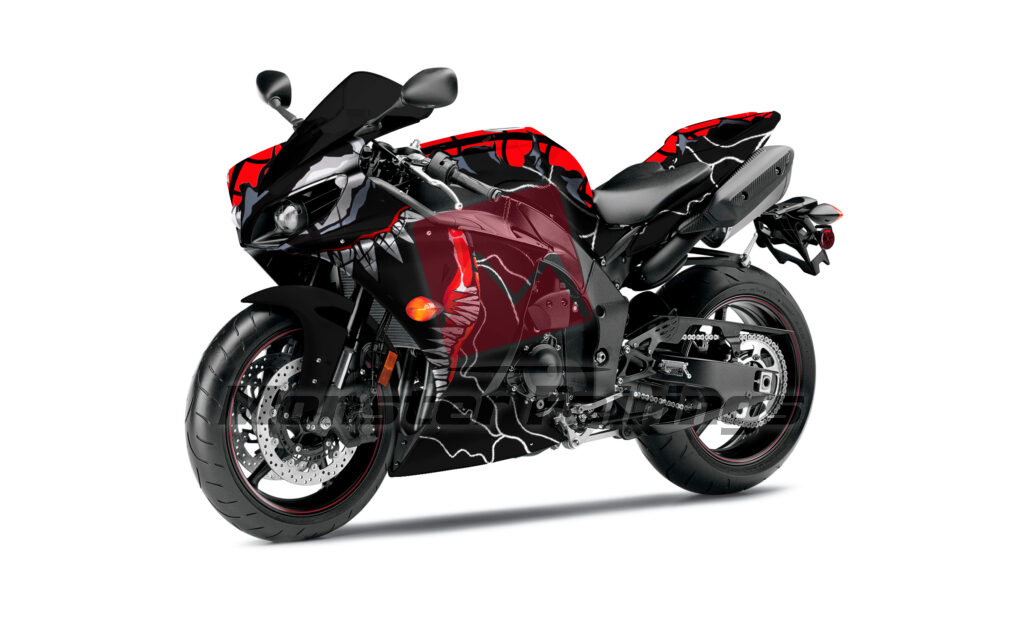 Yamaha R1 custom ABS fairings 2012 - 2014 in Gloss Red Spider & Black Venom Split - durable replacement kit, Monster Fairings