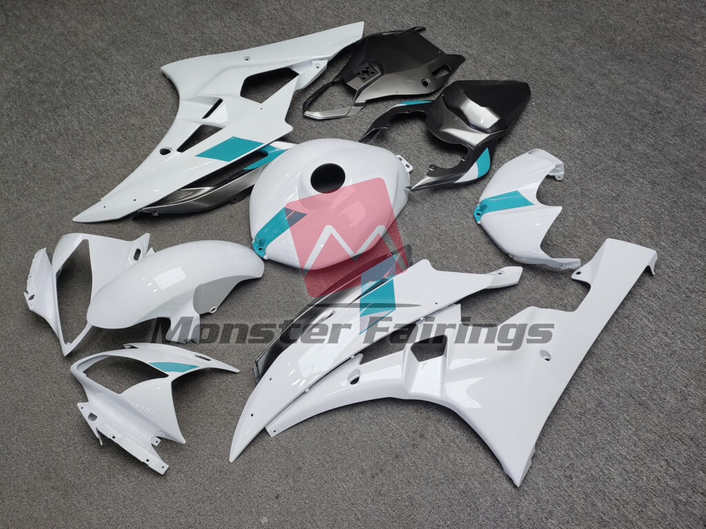 Gloss White & Turquoise With Gray ABS fairings for Yamaha R6 2006 - 2007 - premium OEM fit kit by Monster Fairings