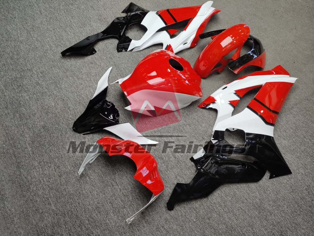 2017 - 2022 Yamaha R6 Gloss Red & White With Black fairing set - ABS injection, custom painted by Monster Fairings