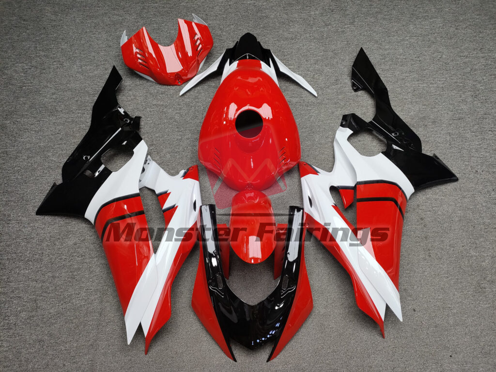 Yamaha R6 2017 - 2022 Gloss Red & White With Black ABS fairings - custom motorcycle bodywork kit by Monster Fairings
