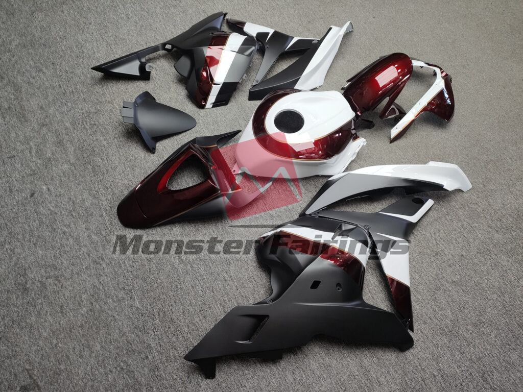 2009 - 2012 Honda CBR600RR Gloss White With Candy Red & Matte Black fairing set - ABS injection, custom painted by Monster Fairings