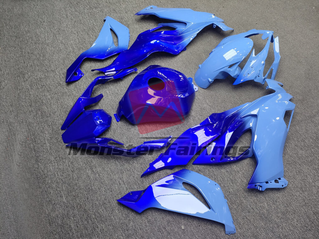 2019 - 2023 Kawasaki ZX6R Gloss Blue Gradient fairing set - ABS injection, custom painted by Monster Fairings