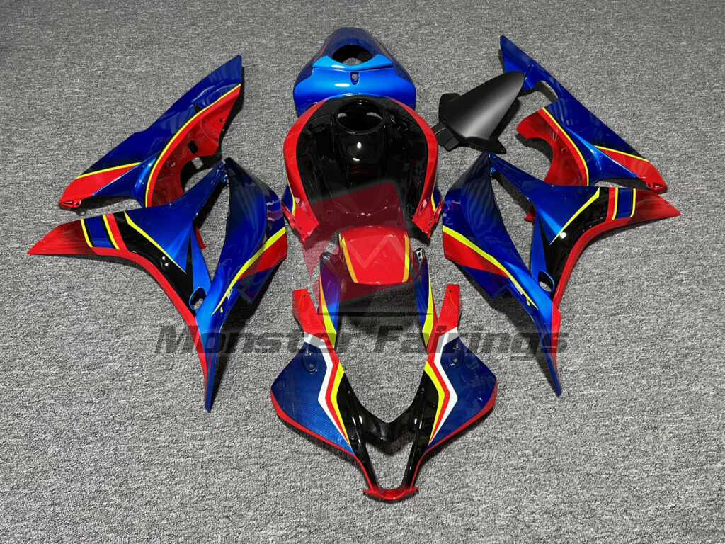 Honda CBR600RR 2007 - 2008 Gloss Deep Blue, Black With Red & High Vis Yellow ABS fairings - custom motorcycle bodywork kit by Monster Fairings