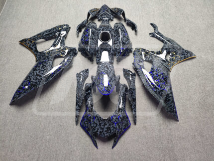 Yamaha R7 2021-2025 Gloss Dark Gray Digital Camo With Blue & Gold Honeycomb Pattern ABS Fairings | Monster Fairings