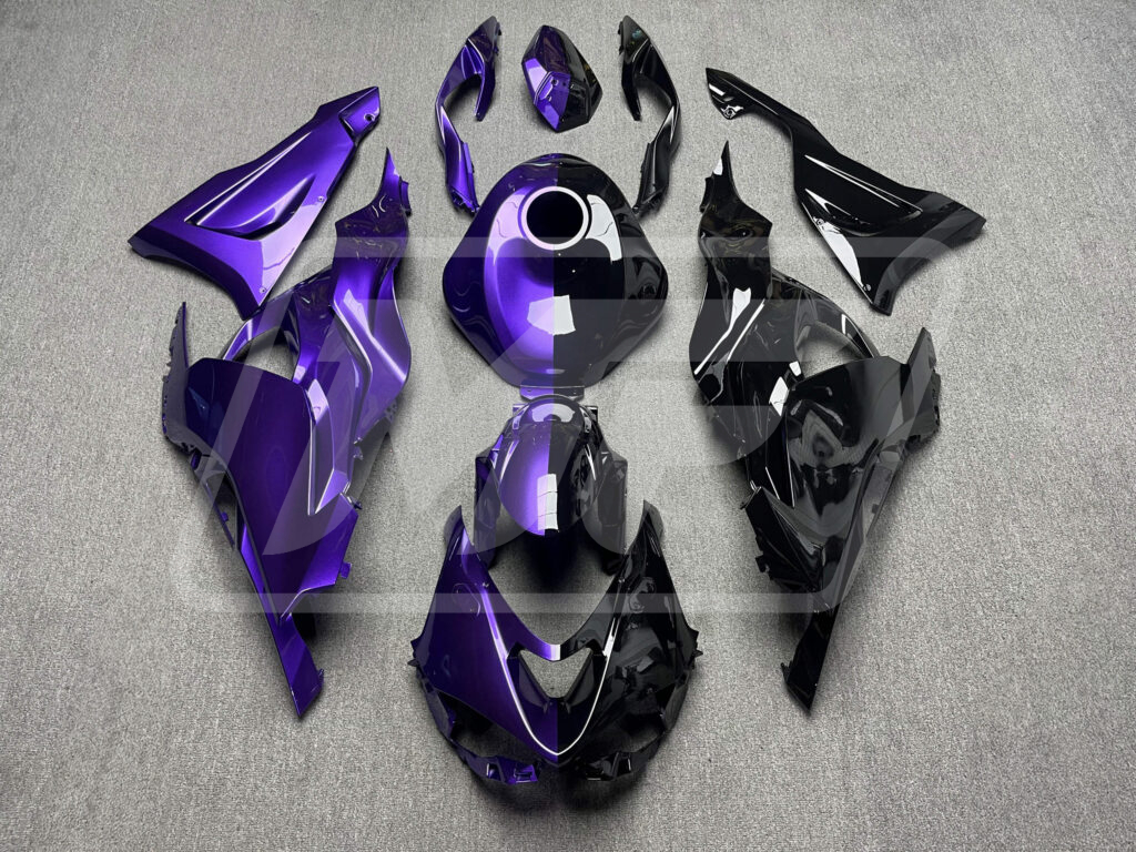 Kawasaki ZX6R 2024 - 2025 Gloss Black & Purple Split ABS fairings - custom motorcycle bodywork kit by Monster Fairings
