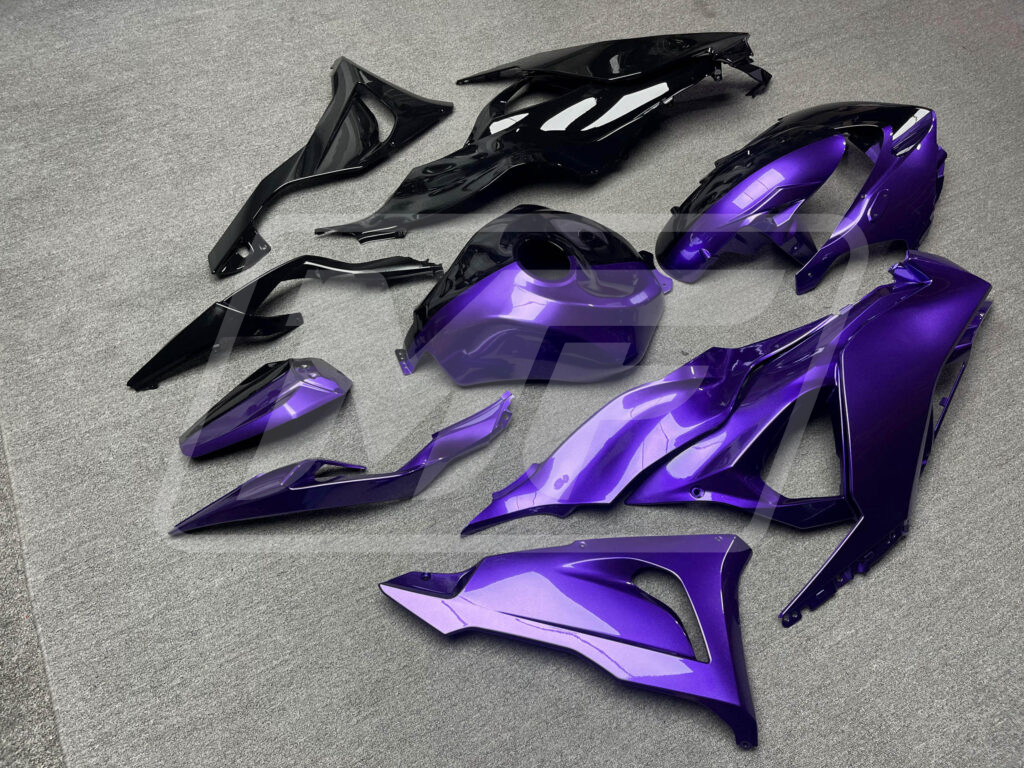 2024 - 2025 Kawasaki ZX6R Gloss Black & Purple Split fairing set - ABS injection, custom painted by Monster Fairings