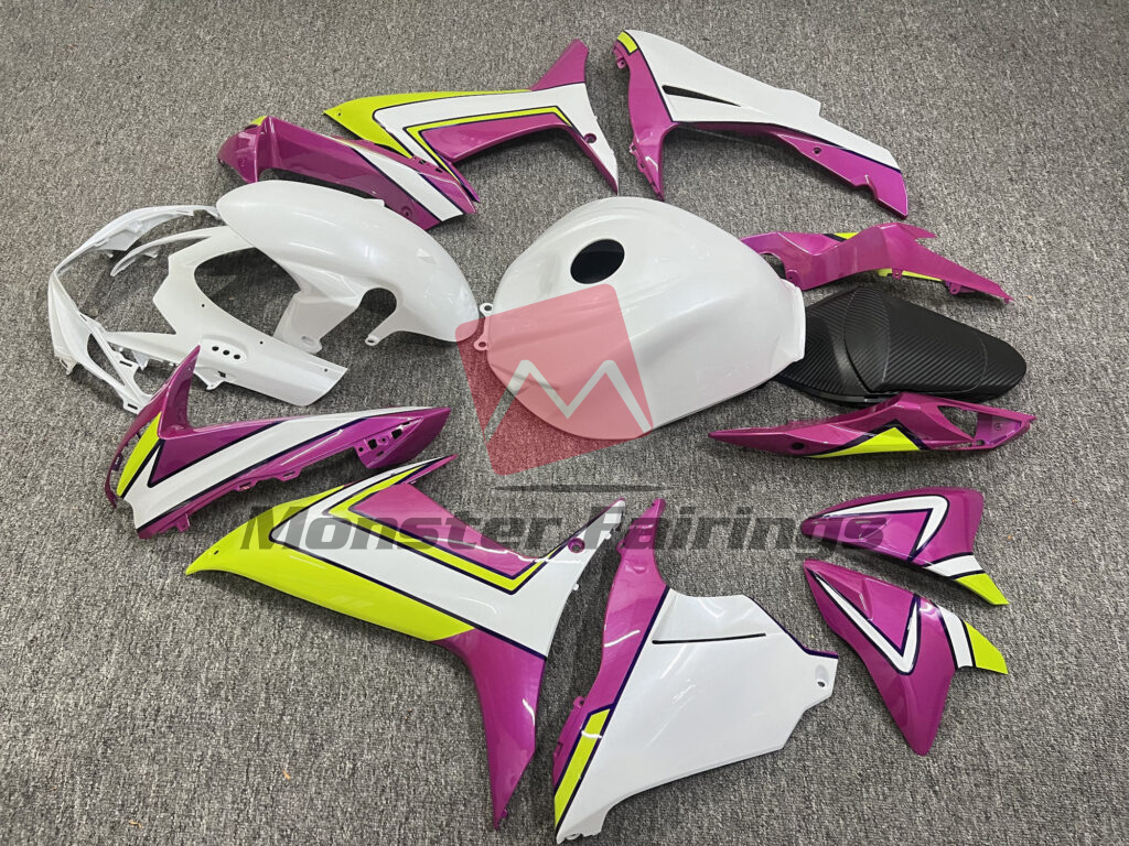 2011 - 2025 Suzuki GSXR 600 - 750 Gloss White With High Vis Yellow & Pink fairing set - ABS injection, custom painted by Monster Fairings