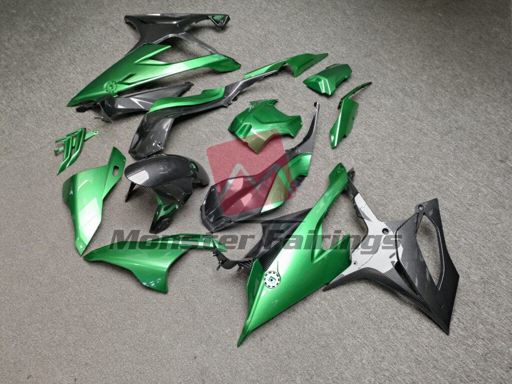 BMW S1000RR custom ABS fairings 2019 - 2022 in Gloss Green With Carbon Fiber Style - durable replacement kit, Monster Fairings