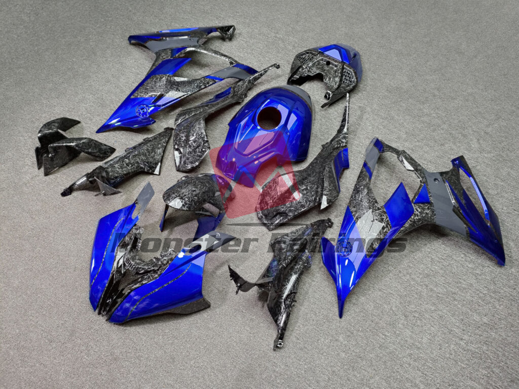 Gloss Forged Carbon Fiber Style With Blue & Gray ABS fairings for BMW S1000RR 2019 - 2022 - premium OEM fit kit by Monster Fairings