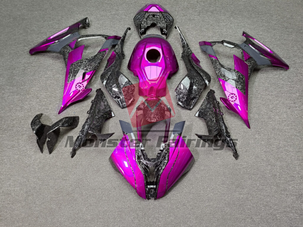 BMW S1000RR 2019 - 2022 Gloss Forged Carbon Fiber Style With Pink & Gray ABS fairings - custom motorcycle bodywork kit by Monster Fairings