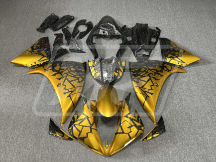 Yamaha R1 2009-2011 Gloss Forged Carbon Fiber Style With Gold Shattered ABS Fairings | Monster Fairings