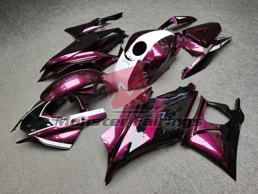 Yamaha R3 custom ABS fairings 2022 - 2024 in Gloss Metallic Fuchsia With Black & White - durable replacement kit, Monster Fairings