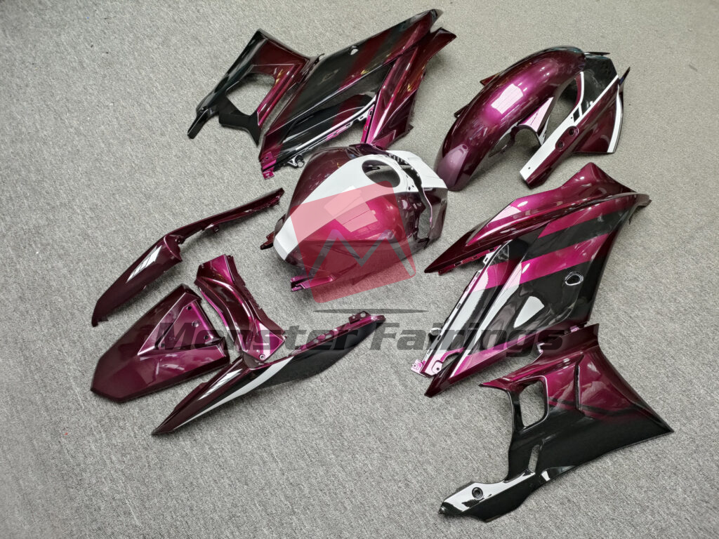 2022 - 2024 Yamaha R3 Gloss Metallic Fuchsia With Black & White fairing set - ABS injection, custom painted by Monster Fairings