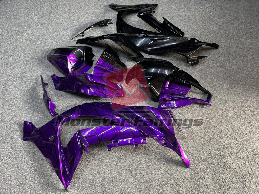 Kawasaki ZX10R custom ABS fairings 2011 - 2015 in Gloss Deep Purple & Black Pattern Split - durable replacement kit, Monster Fairings