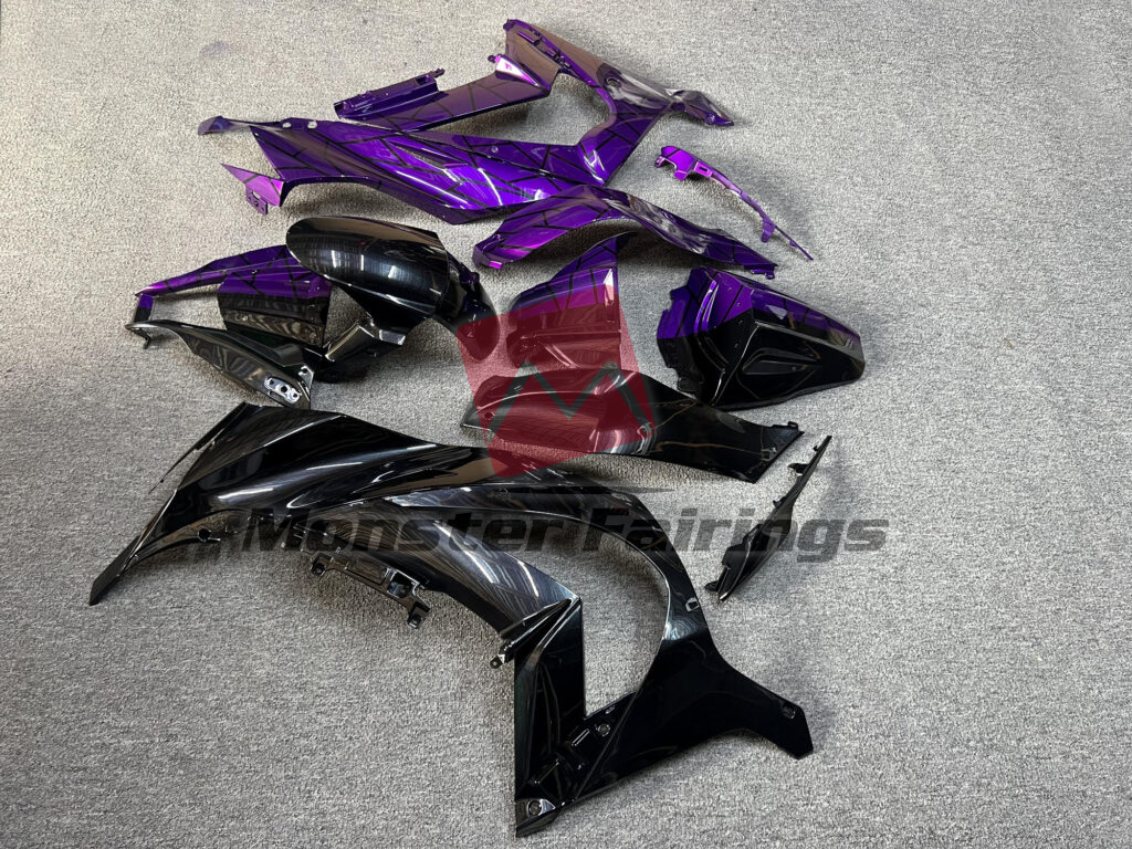 2011 - 2015 Kawasaki ZX10R Gloss Deep Purple & Black Pattern Split fairing set - ABS injection, custom painted by Monster Fairings