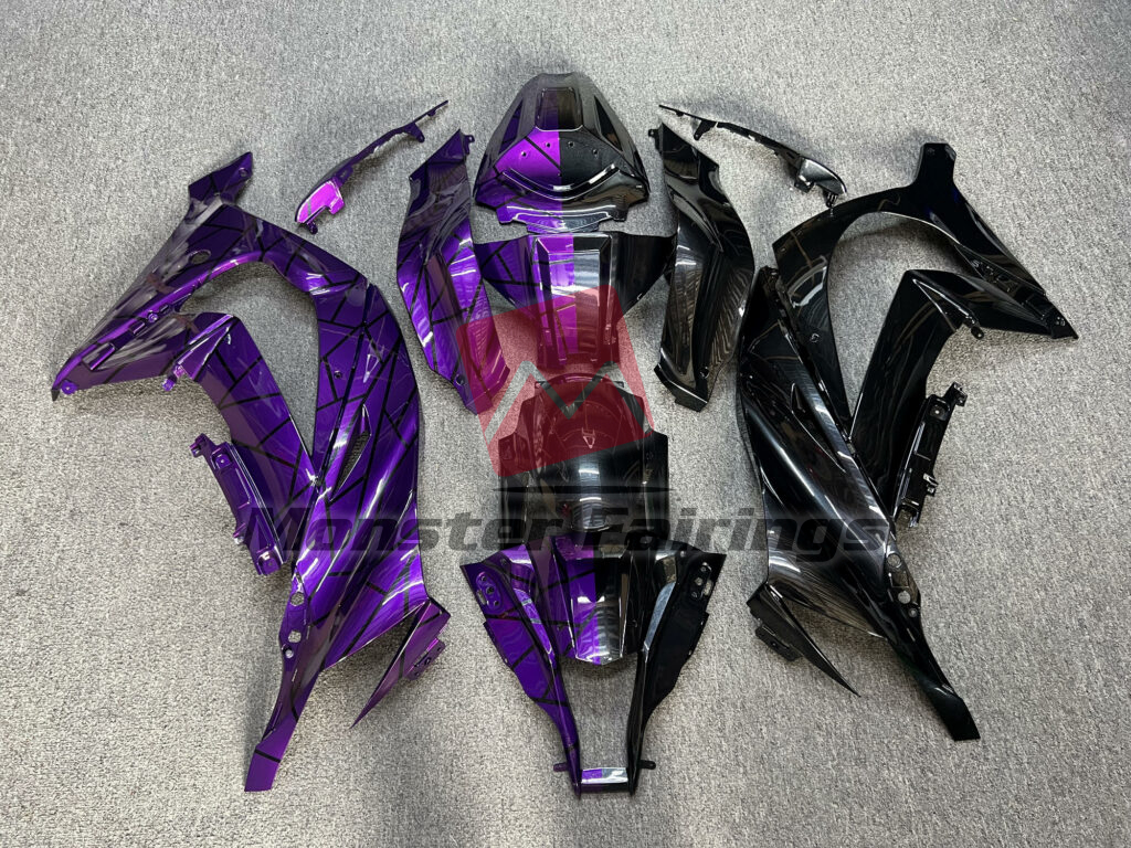 Kawasaki ZX10R 2011 - 2015 Gloss Deep Purple & Black Pattern Split ABS fairings - custom motorcycle bodywork kit by Monster Fairings