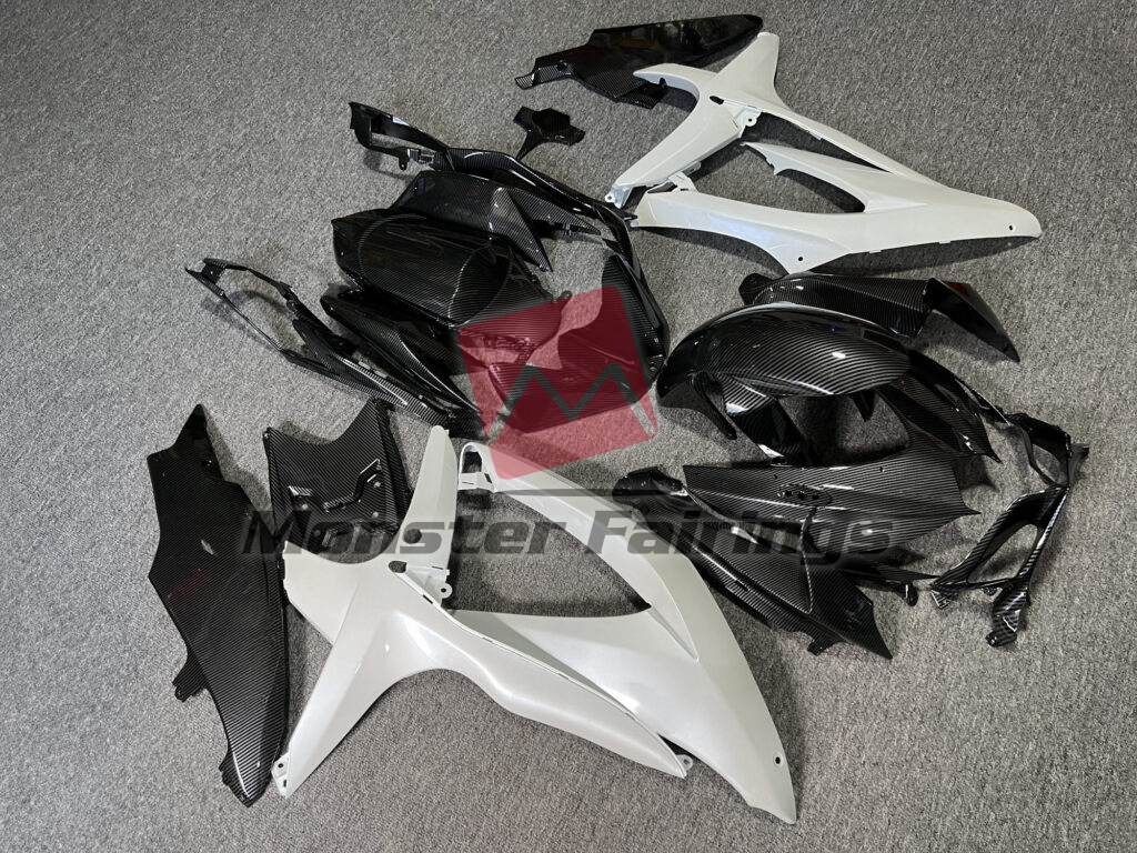 Gloss Pearl White With Carbon Fiber Style ABS fairings for Suzuki GSXR 600 - 750 2008 - 2010 - premium OEM fit kit by Monster Fairings
