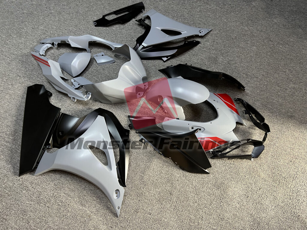 Suzuki GSXR 1000 custom ABS fairings 2017 - 2025 in Matte Nardo Gray & Black With Red - durable replacement kit, Monster Fairings