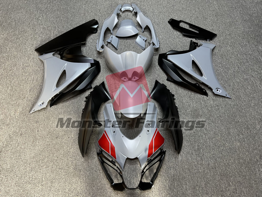 Suzuki GSXR 1000 2017 - 2025 Matte Nardo Gray & Black With Red ABS fairings - custom motorcycle bodywork kit by Monster Fairings