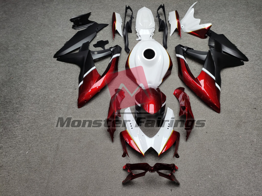 Suzuki GSXR 600 - 750 2008 - 2010 Gloss White With Black & Candy Red ABS fairings - custom motorcycle bodywork kit by Monster Fairings