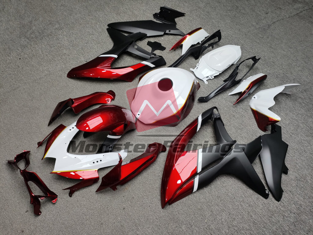 Gloss White With Black & Candy Red ABS fairings for Suzuki GSXR 600 - 750 2008 - 2010 - premium OEM fit kit by Monster Fairings