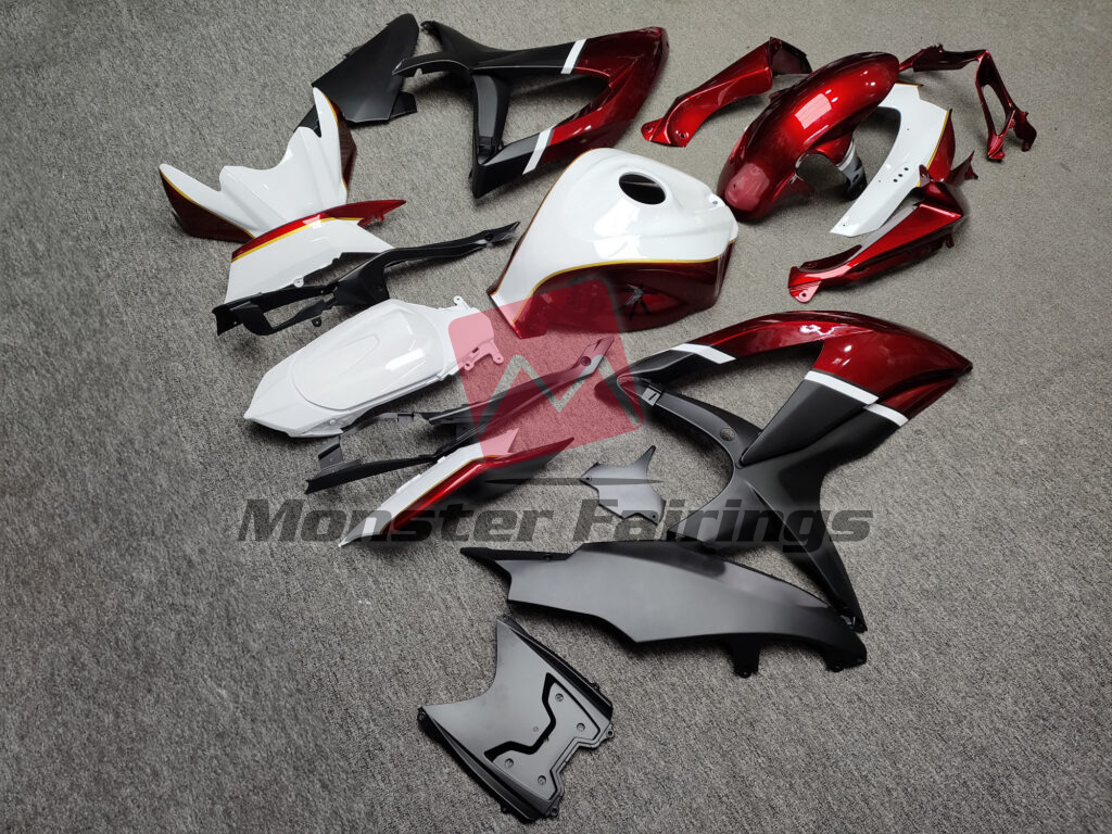2008 - 2010 Suzuki GSXR 600 - 750 Gloss White With Black & Candy Red fairing set - ABS injection, custom painted by Monster Fairings