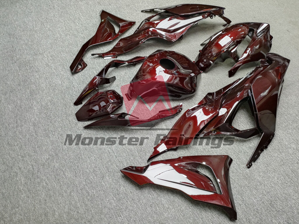 2024 - 2025 Kawasaki ZX6R Gloss Maroon Red Carbon Fiber Style fairing set - ABS injection, custom painted by Monster Fairings