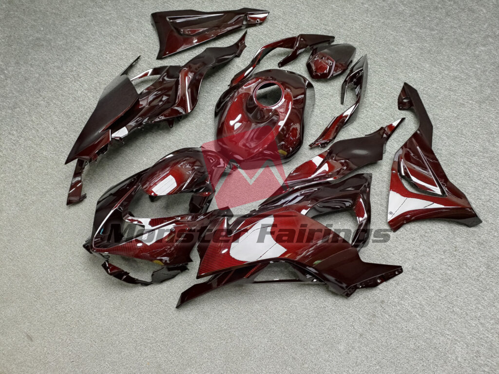 Gloss Maroon Red Carbon Fiber Style ABS fairings for Kawasaki ZX6R 2024 - 2025 - premium OEM fit kit by Monster Fairings