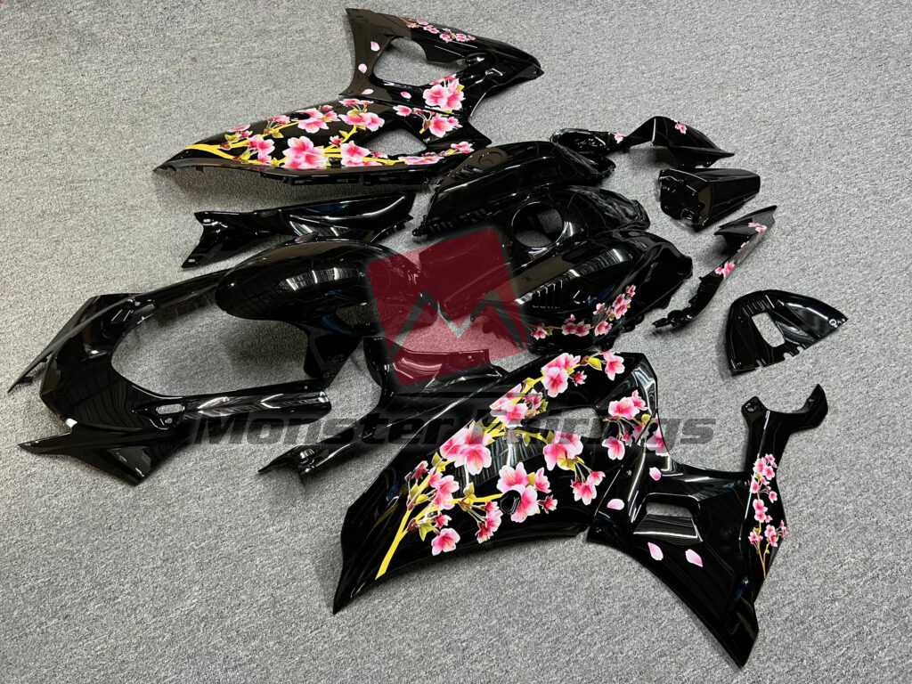 Gloss Black Cherry Blossom ABS fairings for Yamaha R7 2021 - 2025 - premium OEM fit kit by Monster Fairings