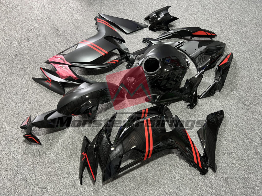 Monster Fairings ABS fairing kit for Kawasaki Ninja 650R 2020 - 2025 - Matte & Gloss Black Split Anime, precise OEM fit