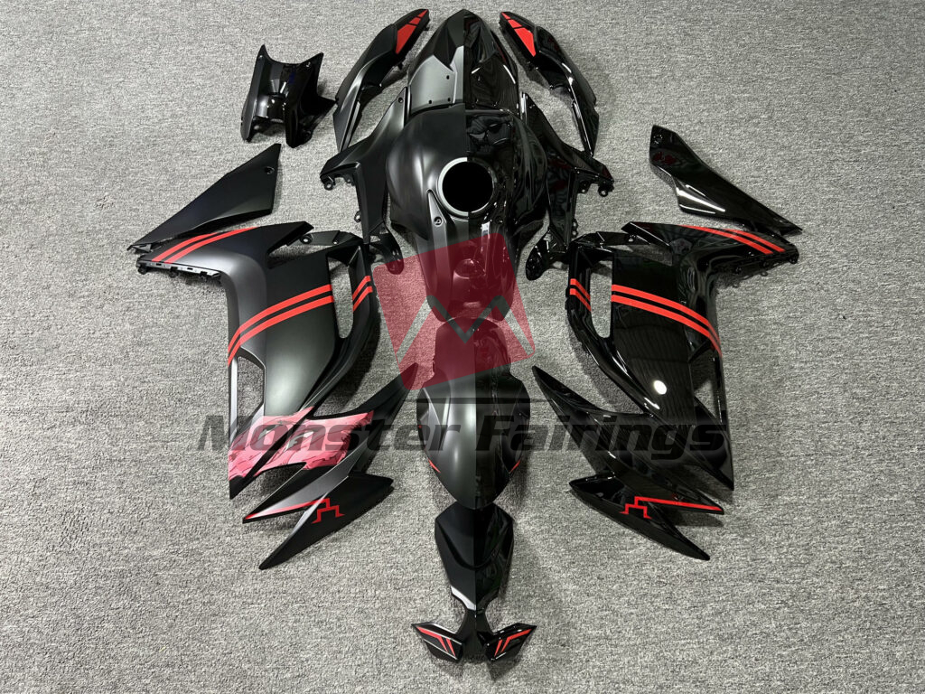 Kawasaki Ninja 650R 2020 - 2025 Matte & Gloss Black Split Anime ABS fairings - custom motorcycle bodywork kit by Monster Fairings