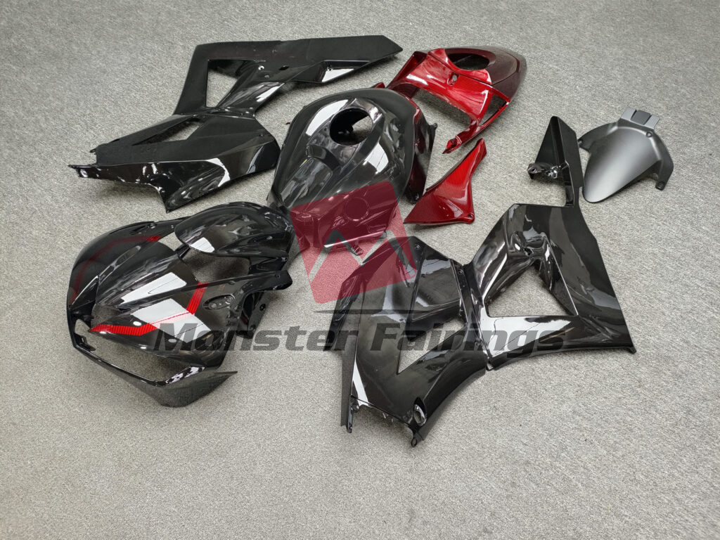 Honda CBR600RR custom ABS fairings 2013 - 2025 in Gloss Black With Red Carbon Fiber Style - durable replacement kit, Monster Fairings
